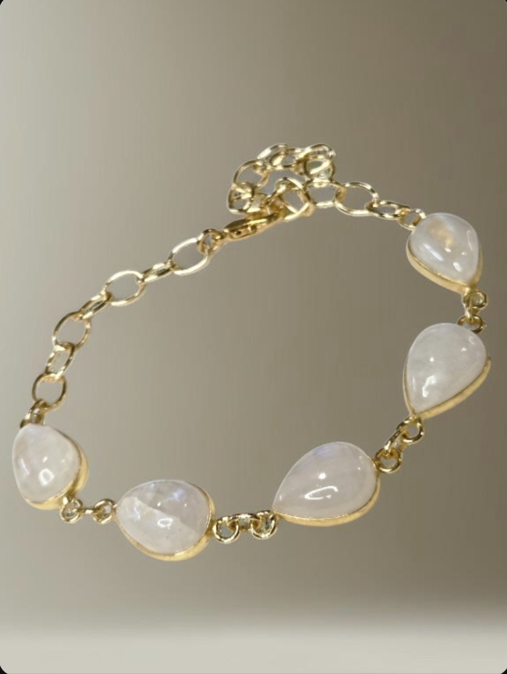 14k Gold Plated Genuine Moonstone Chain Bracelet
